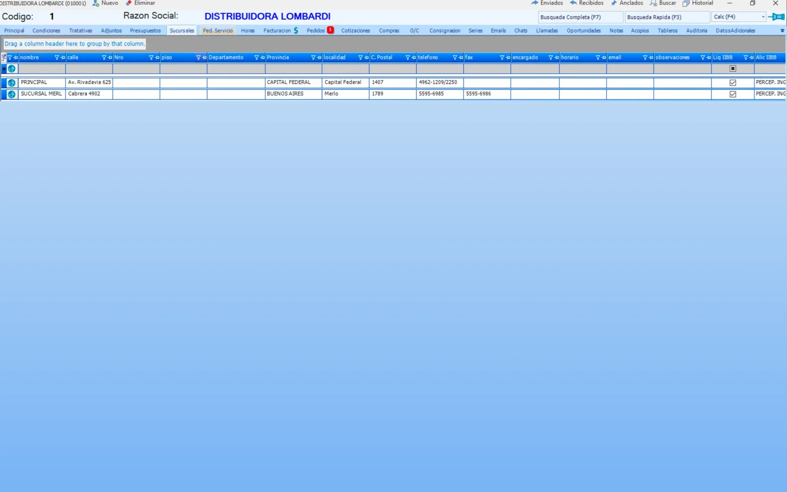 Sucursales de un cliente en CRM Go