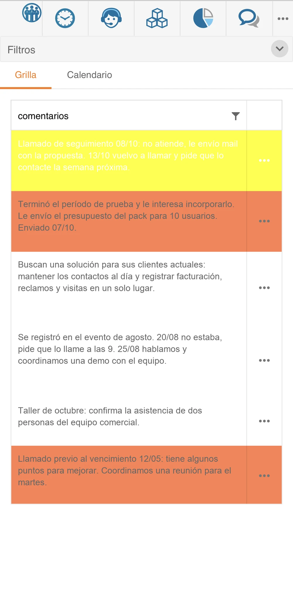CRM Go en el celular: Seguimiento