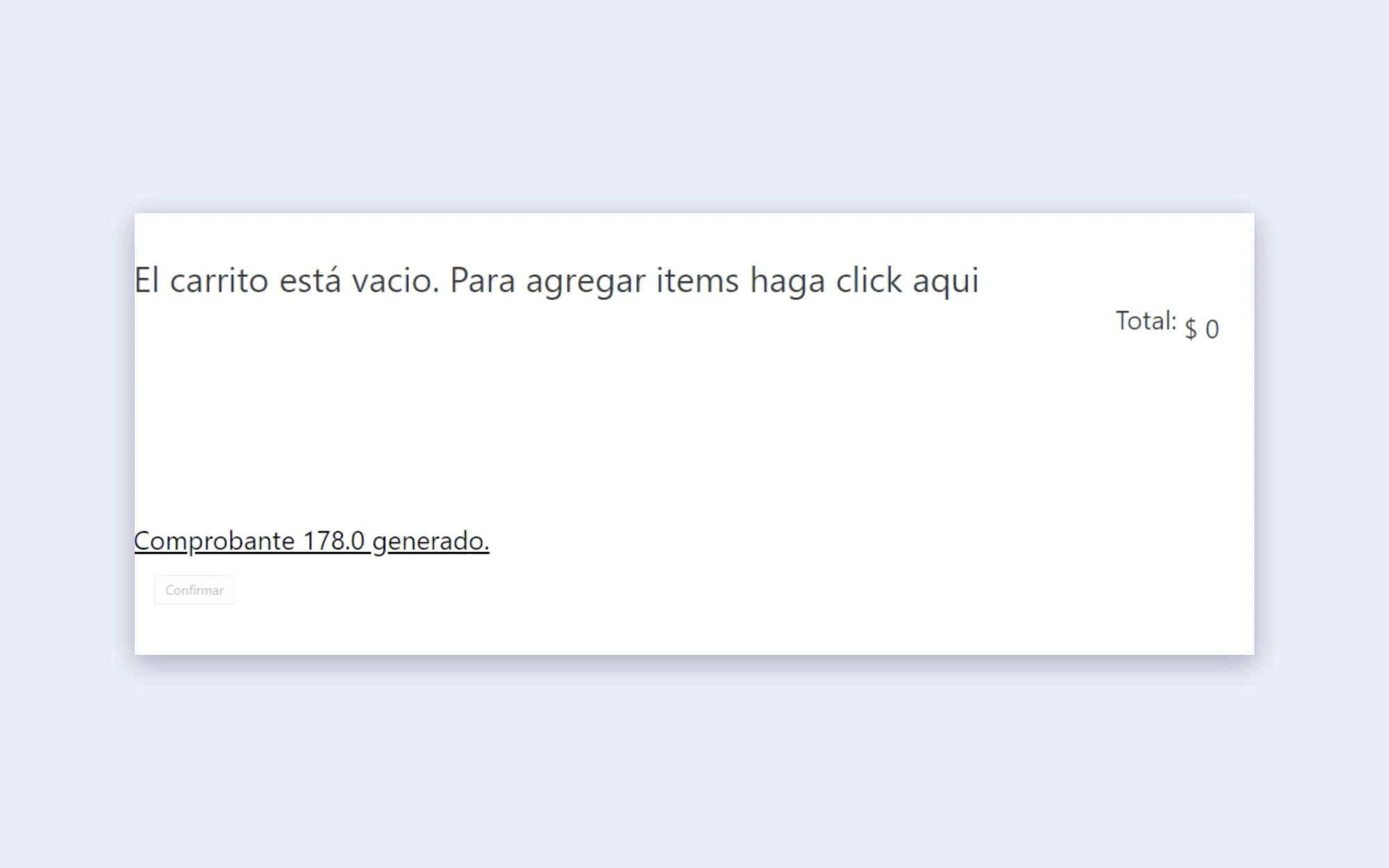 Confirmación del pedido: comprobante generado