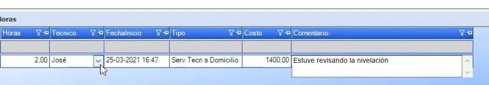 Horas del cliente con comentario, usuario, tipo de hora, facturable, productiva y proyecto