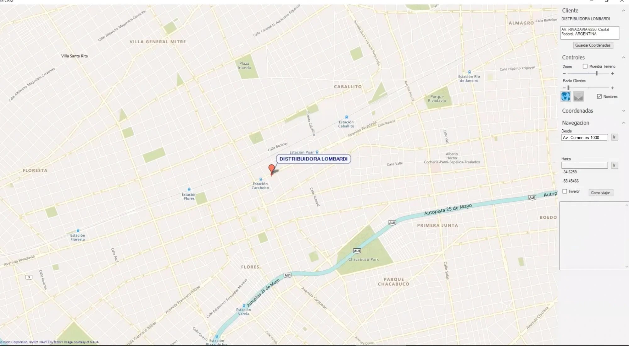 Mapa con el recorrido de entregas entre clientes y la opción de optimizarlo